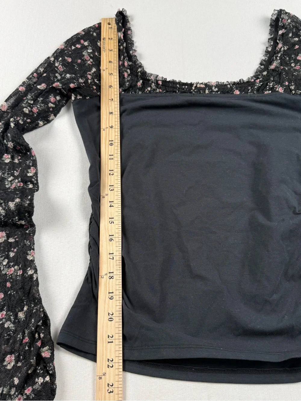 Free People Black Lace-Sleeve Long Sleeve Tee